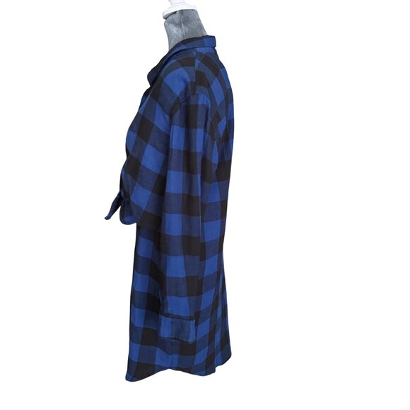 Cheap Monday Womens Blue & Black Plaid Button-Up Shirt Dress S With Waist Tie - Picture 4 of 6